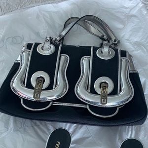 Vintage Fendi B Bag (2006) Denim Silver and Black